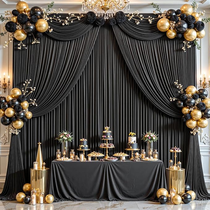 16ftx10ft Wrinkle Free Black Backdrop Curtain - 10 Feet Photography Backdrop Drapes, Silky Polyester Back Drop Cloth for Wedding Baby Shower Balloon Arch Background - Image 7