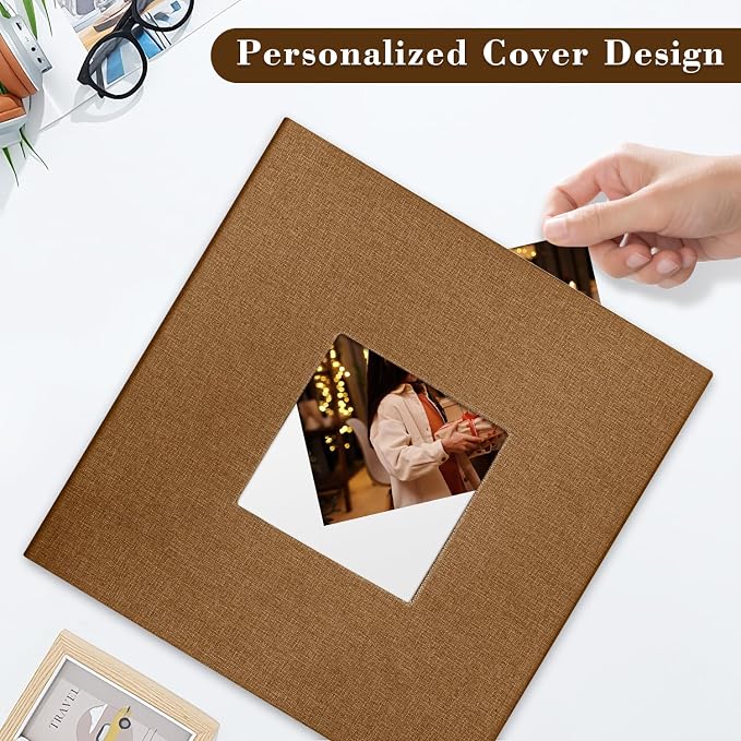 Large Photo Album Self Adhesive, DIY Scrapbook Album for 4x6 8x10 10x12 Pictures, 60 Pages Brown Linen Cover Memory Book, Ideal Gift for Family Wedding Baby Christmas Anniversary - Image 2