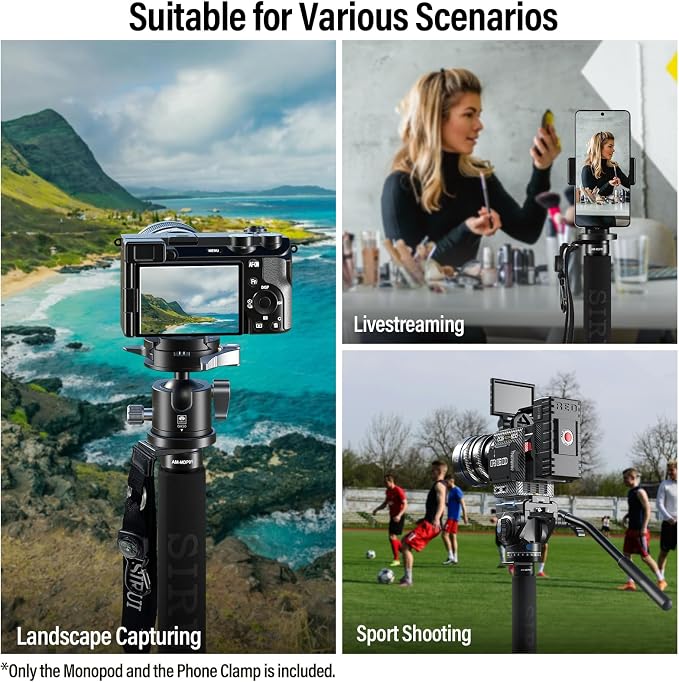 SIRUI Carbon Fiber Monopod for cameras, 65" Compact Lightweight Travel Monopod, 6 Sections, Load up 15kg, included Phone Holder (AM-MDP01) - Image 8