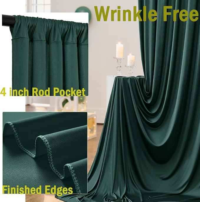 50ftx10ft Wrinkle Free Hunter Green Backdrop Curtains for Party Background, 10 Panels Silky Fabric Green Photo Backdrop Drapes Back Drop Cloth for Wedding Birthday Photography Baby Shower Decor - Image 3