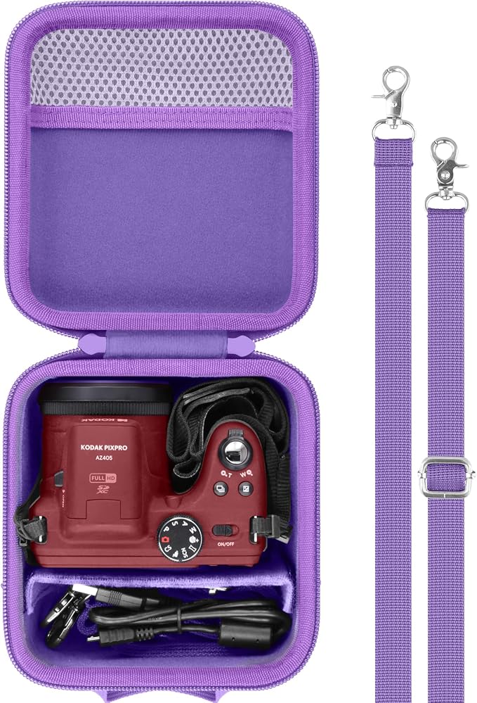 Case for KODAK PIXPRO AZ653/AZ401/AZ405/AZ425/AZ528 Digital Camera | Protective Storage Box, Portable Carrying Box, Smooth Zipper, Travel-ready, Shoulder Strap Covenient to Carry, Purple Case by Baval