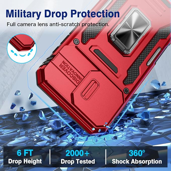 VEGO for iPhone 16 ProMax Case with Privacy Screen Protector and Stand Red | Slide Camera Cover & Ring Kickstand Military Grade Heavy Duty Protection Cover for iPhone 16 Pro Max 5G 6.9 Inch - Red - Image 6