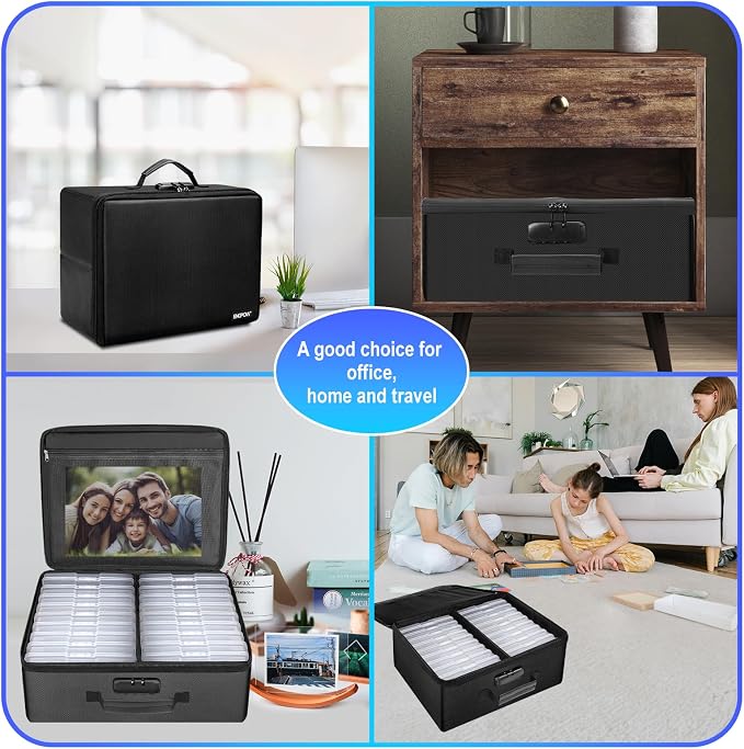 ENGPOW Photo Storage Box with 18 Inner 4" x 6" Photo Case(Clear), Fireproof Photo Organizer with Lock, Collapsible Portable Acid-Free Photo Keeper Craft Storage with Handles for Home, Office, travel - Image 5