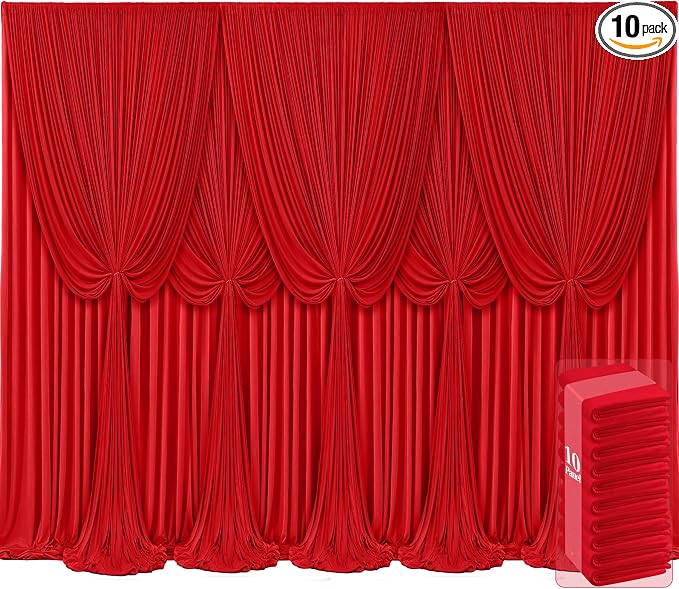 10 Panels Red Backdrop Curtains for Wedding Party Wrinkle Free Backdrops Curtain Drapes Fabric Decorations Photo Back Drop Cloth for Baby Shower Photography Stage Reception 50ft(W) x 12ft(H) by Tao-GePartyDecorations