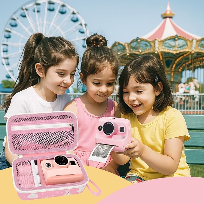 Kids Instant Print Camera Case & 3 Rolls for DYLANTO for ESOXOFFORE | Portable Digital Camera Case for ETIKEZ for YTETCN for DUDUDRAGON with Pocket for Accessories (Box Only)-Pink Rabbit - Image 8