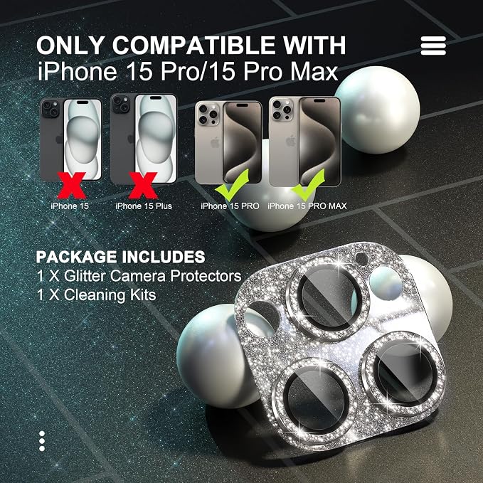 Choiche for iPhone 15 Pro/iPhone 15 Pro Max Camera Lens Protector | Bling Camera Cover with 9H Tempered Glass Lens Screen Protector Metal Ring Decoration Accessories (Glitter-Titanium Natural) - Image 2