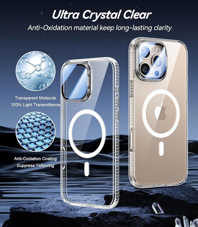 VOFATA [Upgraded] for iPhone 16 Pro Case with Camera Cover Stand [Fit for MagSafe][9H Camera Lens Protector] Mil-Grade Protection Transparent Magnetic iPhone 16 Pro Phone Case, Clear - Image 4