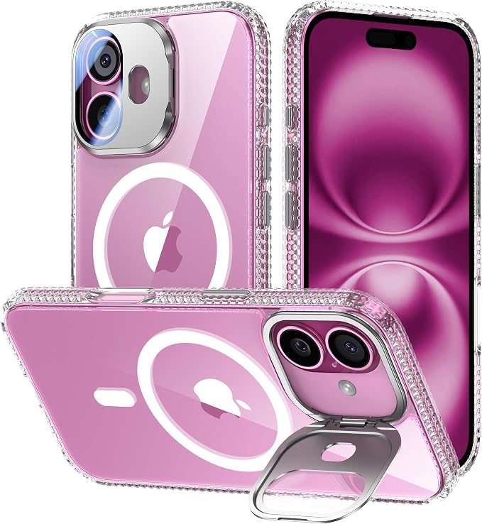 VOFATA [Upgraded] for iPhone 16 Case with Camera Cover Stand [Fit for MagSafe][9H Camera Lens Protector] Mil-Grade Protection Transparent Magnetic iPhone 16 Phone Case, Clear by VOFATA