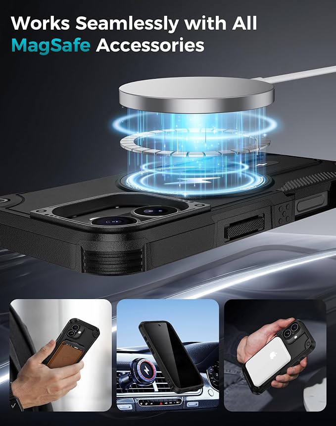 Goton 3 in 1 for iPhone 16 Case with Privacy Screen Protector Black | Glass Camera Lens Protector,Compatible for MagSafe,Invisible Kickstand, Shockproof Phone Cover for iPhone16 - Image 6