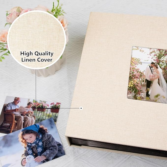 Aevdor Large Capacity 4x6 Photo Album, 1000 Photos, Linen Cover, Beige | Black Inner Pages, 3 Horizontal and 2 Vertical Pockets per Side, Front Photo Window, Family, Wedding & Travel Memories - Image 6