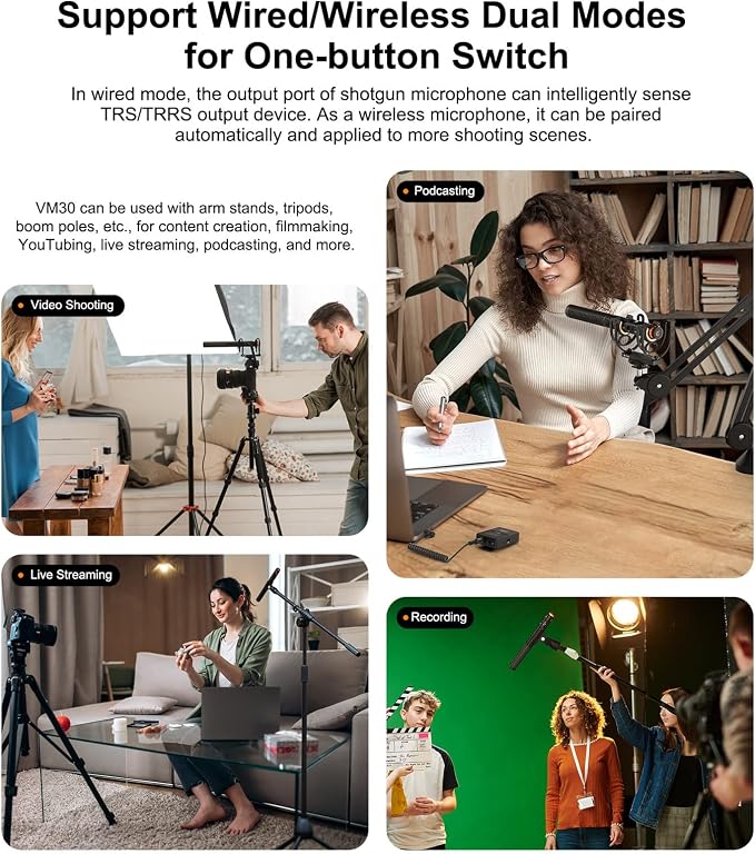 Comica CVM-VM30 Shotgun Microphone for Camera, Smartphone, and PC | with Wireless Mode , Digital/Analog Output, 75/150Hz Low-Cut Filter Modes, Video Microphone for Filmmakers, Vloggers - Image 8