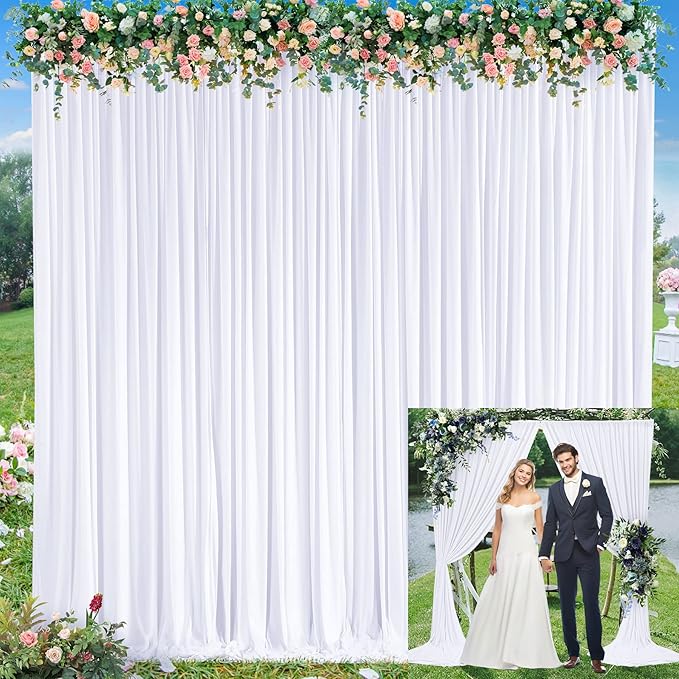 10x12 White Backdrop Curtains for Wedding Party Wrinkle Free Backdrops Curtain Drapes Fabric Decorations Photo Back Drop Cloth for Baby Shower Photography Stage Reception 5ft x 12ft,2 Panels by Tao-GePartyDecorations