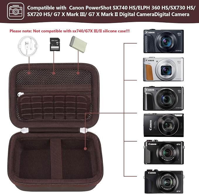 Carrying Case for Canon PowerShot SX740 HS, SX730 HS Camera, Brown | SX720 HS, SX620 HS, G7 X Mark III, G7 X Mark II Digital Camera, Storage Holder Travel Bag with Mesh Pocket for Battery Pack - Image 2