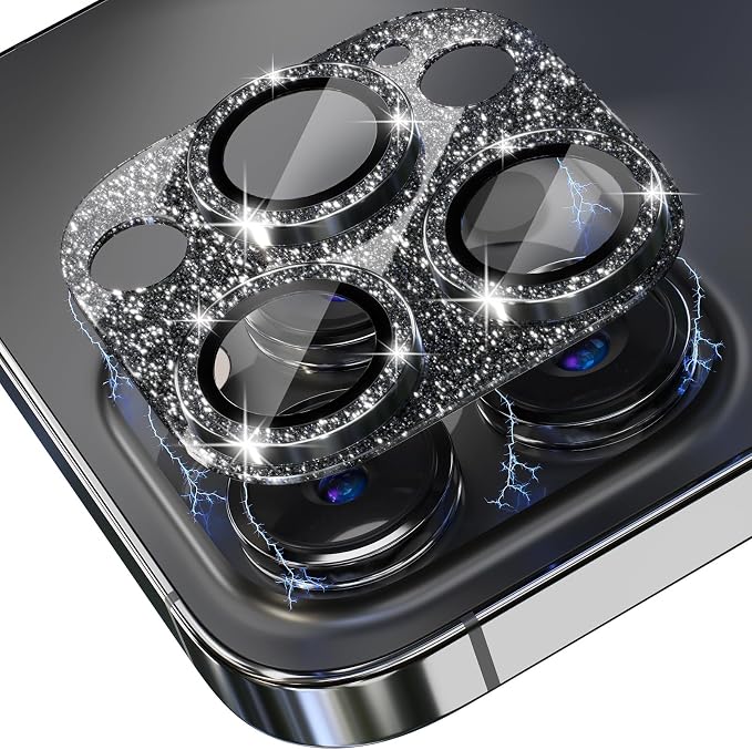 Choiche for iPhone 14 Pro/iPhone 14 Pro Max Camera Lens Protector | Bling Camera Cover with 9H Tempered Glass Lens Screen Protector Metal Ring Decoration Accessories (Glitter-Black) - Image 8