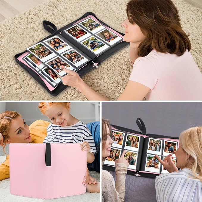 Veicevol 256-Pocket Album for Polaroid i-Type, 600 & SX-70 Photos, Pink | Designed for Fujifilm Instax Wide Photos, Water-Resistant PU Leather Cover, Zipper Closure, Securely Holds Up to 256 Photos - Image 7