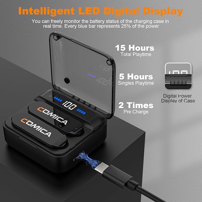 COMICA Vimo S UC Wireless Lavalier Microphone with 656FT Range | 48kHz/24bit Recording, 15H Battery Life with Charging Case, Lapel Microphone Wireless for Video Recording Vlogging - Image 5