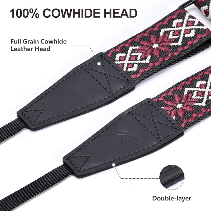 Padwa Lifestyle Adjustable Camera Strap - 1.5" Top Layer Cowhide Head Camera Straps for Photographers, Cotton Adjustable Neck Shoulder & Crossbody Strap Quick Release for All Cameras and Binoculars - Image 2
