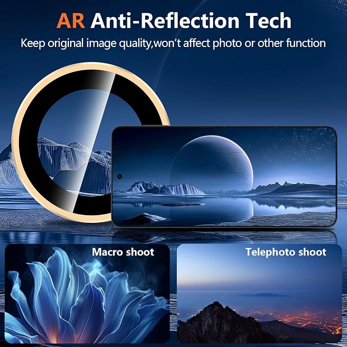 for Samsung Galaxy Z Flip 8 Camera Lens Protector, Individual Metal Ring Tempered Glass Lens Cover, [Strong Adsorption] Scratch Resistant Ultra-Thin HD Clear Lens Cover, 1 Set-Gold Ring - Image 3