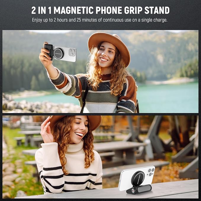 NEEWER Basics Magnetic Phone Camera Grip Handle with Shutter Remote Compatible with MagSafe iPhone ONLY, 18W Magnetic Charging, 5000mAh Rechargeable for Vlog Selfie Tripod Video Recording, WS-25001 - Image 6