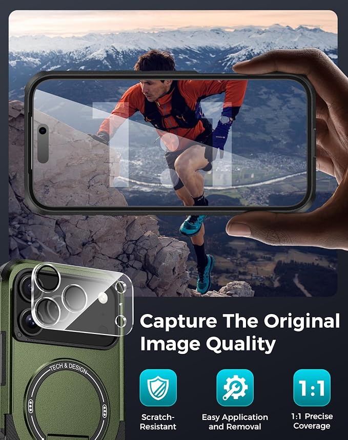 Goton 3 in 1 for iPhone 17 Pro Case with Privacy Screen Protector Green | Glass Camera Lens Protector,Compatible for MagSafe,Invisible Kickstand, Shockproof Phone Cover for iPhone 17Pro - Image 7