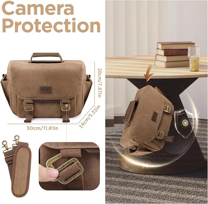 SMRITI Canvas DSLR Camera Bag, Camera Messenger Bag for Photographers,Travel Waterproof Shoulder Camera Case for Men Women (Brown) - Image 5