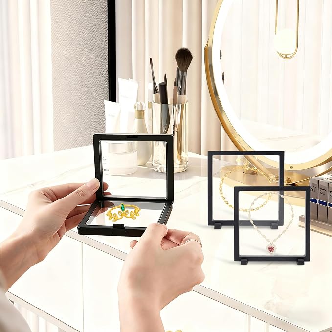 20Pcs 3D Floating Frame Display Case with Stands,3D Challenge Coin Display Clear Case for Jewelry Storage,Pin, Military Medals, Specimens,Black - Image 7