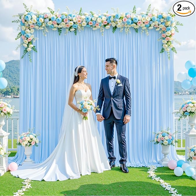 Baby Blue Backdrop Curtain for Baby Shower Parties Wrinkle Free Light Blue Curtains Backdrop Drapes Fabric Decoration for Birthday Party Photography 5ft x 8ft,2 Panels by Tao-GePartyDecorations