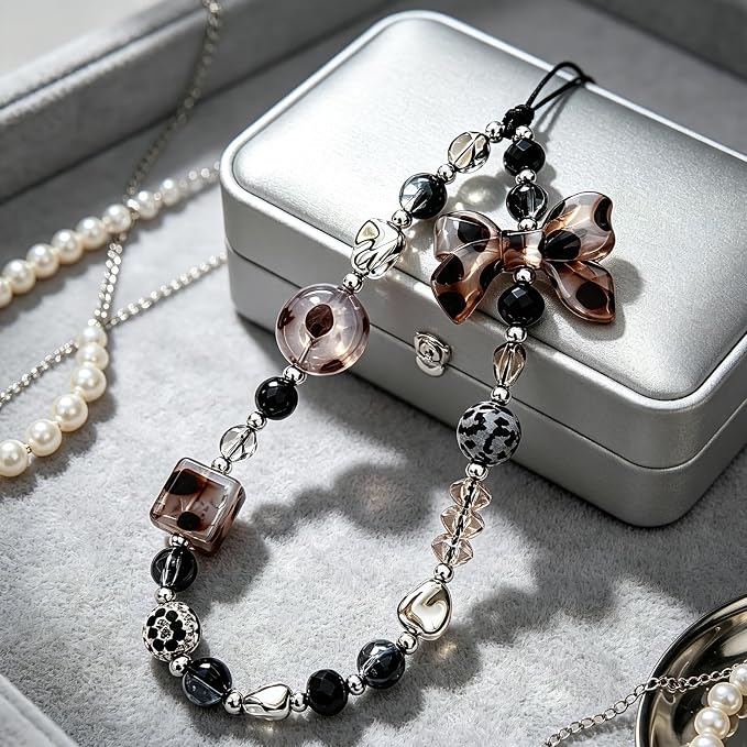 Cute Beaded Camera Wrist Strap for Phone, Digital Camera Charm Lanyard, Pearl Beaded Chain for Bag Keychain Gift - Image 6
