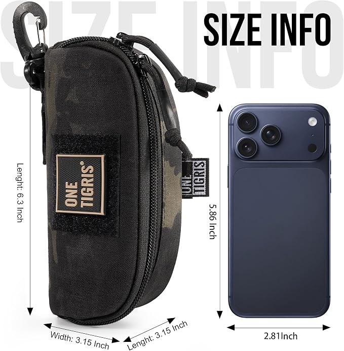ONETIGRIS Hard Shell Sunglasses Case MOLLE Tactical Eyeglasses Pouch | Fits Most Regular Glasses, 1000D Nylon Glasses Case, Shockproof & Crush-Proof PP Liner, Inner Pocket, Two Way Zipper - Image 7