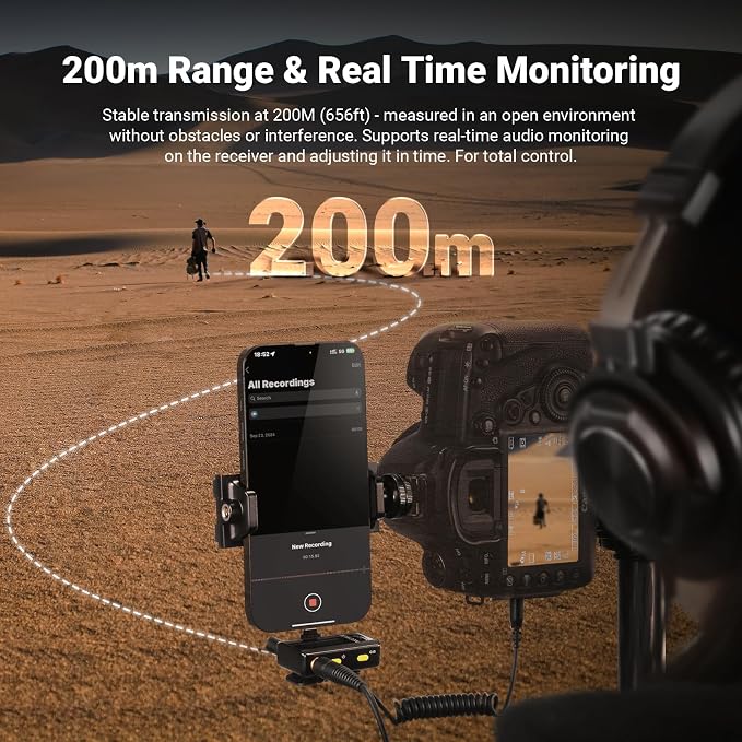 NEEWER CM28 Wireless Lavalier Microphone, Smart Noise Cancelling Lav Mic, 48KHz/16Bit 9hrs Uncompressed Recording, 200m Range, 4GB Storage for iPhone, Android, Camera, 1 RX + 2 TX + Charging Case - Image 9