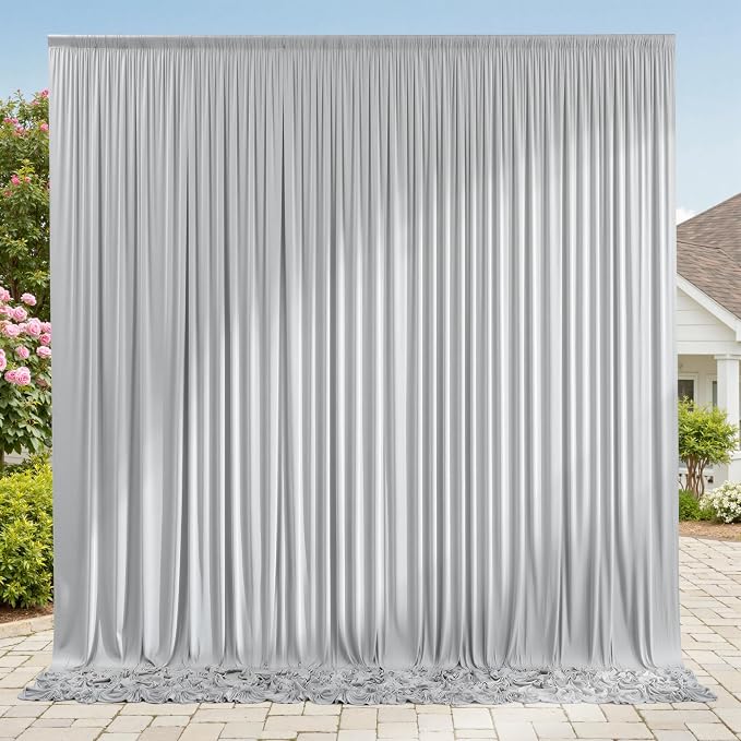 10ftx8ft Wrinkle Free Silver Backdrop Curtain for Parties, Thick Polyester Backdrop Drapes for Wedding Birthday Party Photography Background Baby Shower Decor by ENJOYYOURPARTY