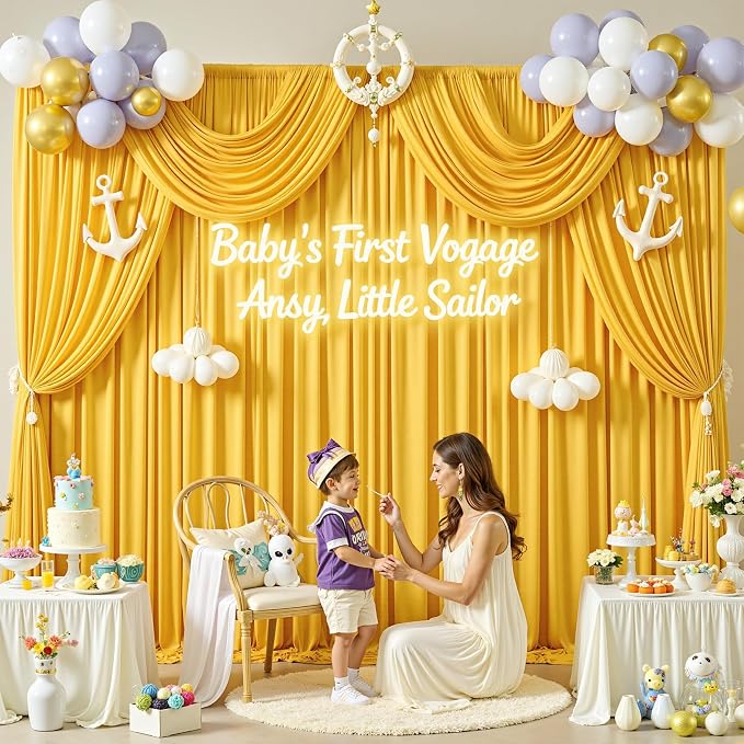 40 ft x 10 ft Wrinkle Free Yellow Backdrop Curtain for Parties, Ginger Polyester Photo Backdrop Drapes,Thick Background 8 Panels 5ft x 10ft for Baby Shower Wedding Birthday Party Backdrop Stand - Image 9