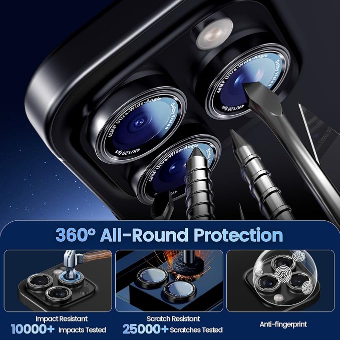 CACOE Camera Lens Protector for iPhone 14/15/16/17 Pro/Pro Max Cover | Anti-Scratch, Drop-Proof, Strong Adhesion, Camera Screen Cover, for iPhone 14-17 Pro/Pro Max, Black - Image 6