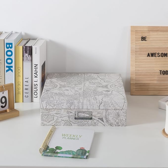 Soul & Lane - Travel Keepsake Storage Box, 14.8x13x3.7 In, Vintage Atlas | Large Scrapbook Memory Organizer with Lid for Photos, Letters and Memorabilia, Decorative Map Box for School Memories - Image 2