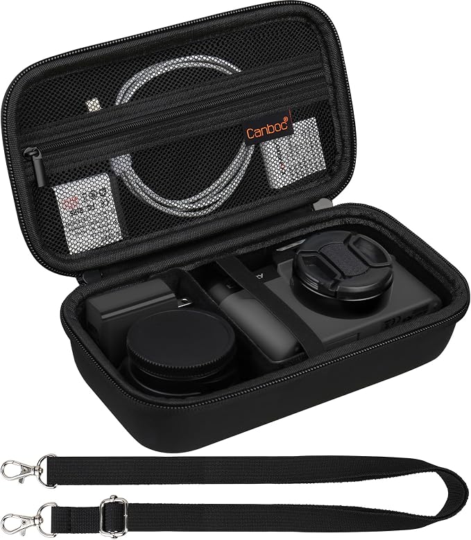 Canboc Camera Case for Femivo/brewene/zheozeig/VETEK 4K Vlogging Camera | Vlogging Camera Bag with Removable Shoulder Strap, Mesh Pocket fit Lens, Battery, Cable, Black (Case Only) by Canboc