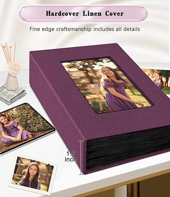 Ejblfe Photo Album 4x6,Linen Cover Slide-in Photo Album Book Can Holds 100 4x6 Photos with 50 Black Sheets for Family,Wedding,Baby and Holiday Pictures (Dark purple) - Image 5