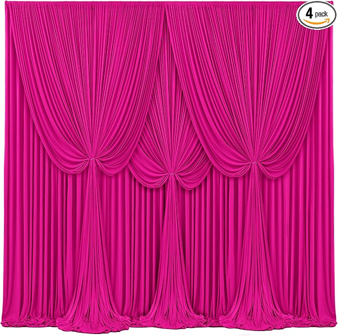 4 Panels Hot Pink Backdrop Curtains for Wedding Party Wrinkle Free Backdrop Curtain Drapes Fabric Decoration Fuchsia Photo Back Drop Cloth for Baby Shower Photography Stage Reception 20ft(W) x 12ft(H) by Tao-GePartyDecorations
