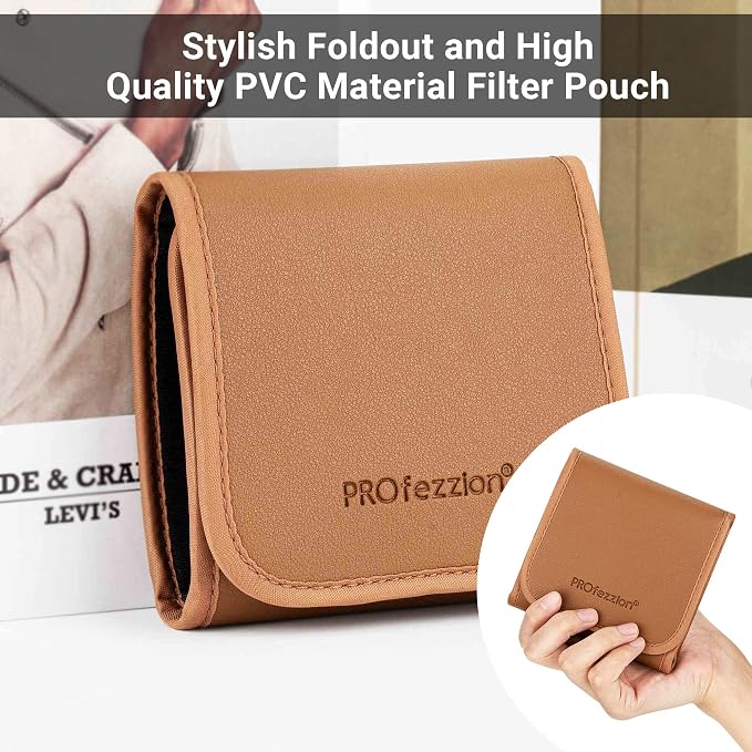 PROfezzion 3-Pocket Filter Pouch Case for Camera Lens Filter up to 82mm | Shock Resistant & Anti Scratch, Photography Foldout Filter Carry Case, with Microfiber Cleaning Cloth, Hook and Loop Design - Image 3