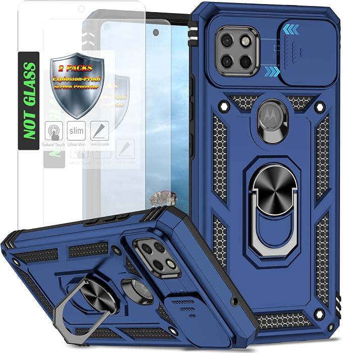 for Moto One 5G Ace Case Moto G 5G(2020) Case,with Nano Explosion-Proof Film[2 Pack], Military Grade Shockproof with Kickstand Protective Case for Motorola Moto One 5G Ace,Blue by AYMECL