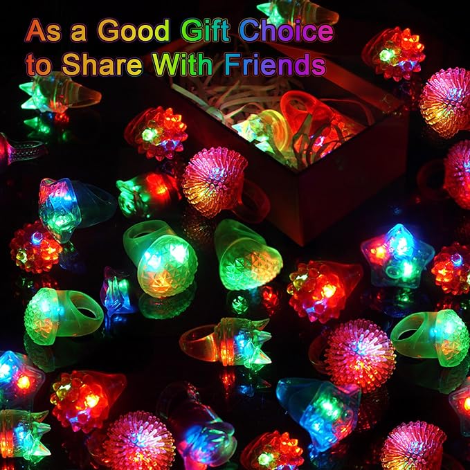 OLUPP 150 Pcs Light Up Rings, Glow In The Dark Party Supplies, 6 Style Flashing Glow In The Dark Rings for Adults & Kids, LED Ring for Birthday Party Favors, Concert, Raves, Halloween, Christmas - Image 2