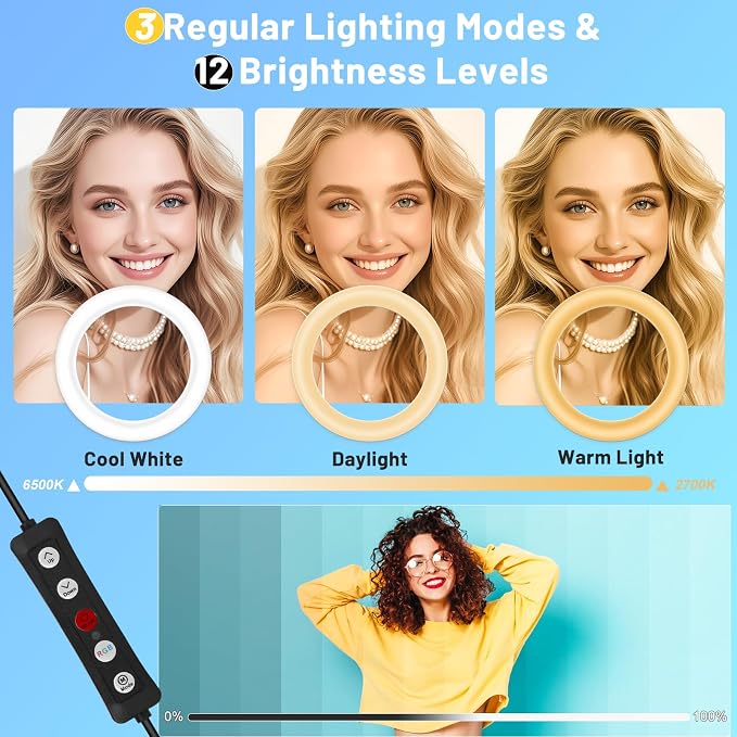 12'' Selfie Ring Light with Stand and Phone Holder, 75" Tripod 96 RGB Mode | Remote for iPhone &Android Camera. LED Halo Light for Photo/Video Recording/TikTok/Makeup. Vlogging Circle Ringlight Dimmable - Image 4