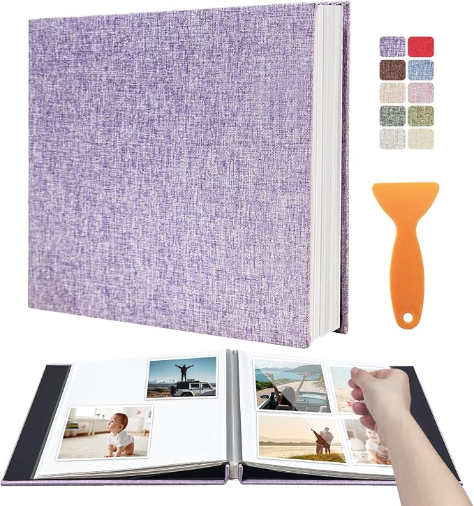 Large Photo Album Self Adhesive Scrapbook Album for 4×6 8×10 Pictures DIY Magnetic Linen Cover Album 40 Pages for Family Wedding Gifts with Metal Pen and Plastic Board by HenPisen