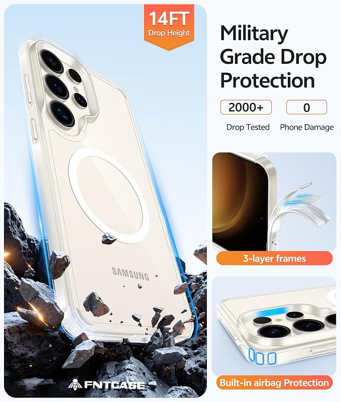 FNTCASE for Samsung Galaxy S23 Ultra Case, Compatible with Magsafe Clear | Anti Yellowing Magnetic Back, 14FT Military Grade Drop Protection, Shockproof Protective Phone Cover, Transparent - Image 6