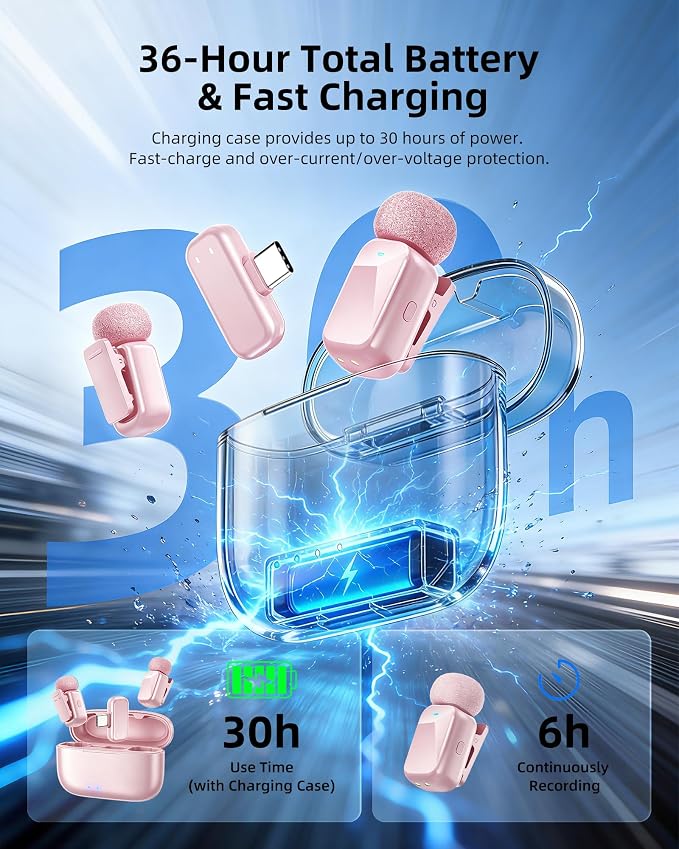 mini 2 Wireless Lavalier Microphones for iPhone 16/17 & Android, AI Noise Cancellation, App Control, 30H Battery with Charging Case, Lapel Microphone Wireless for Video Pink - Image 4