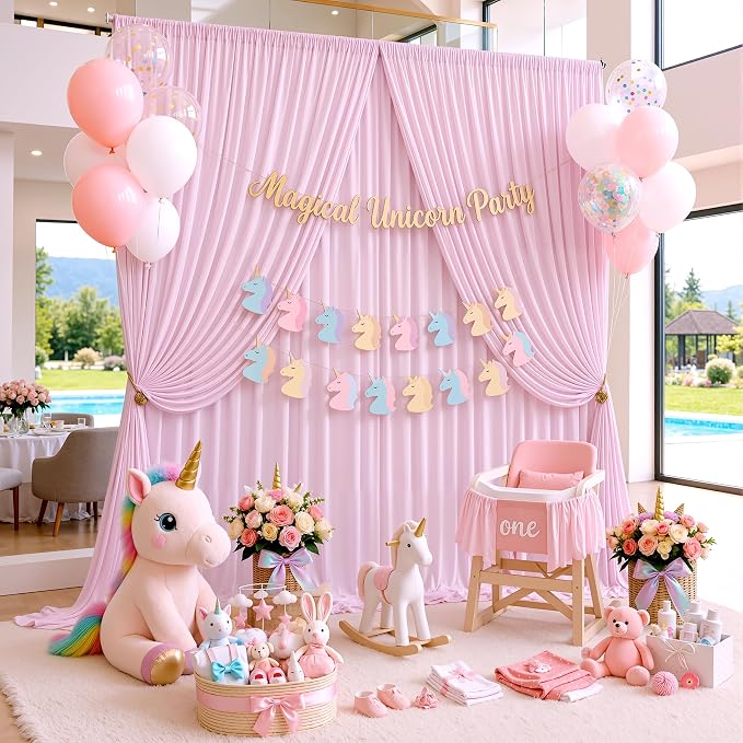 20ftx10ft Wrinkle Free Light Pink Backdrop Curtains for Parties, Silky Polyester Photo Backdrop Drapes 4 Panels 5x10ft Back Drop Cloth for Wedding Birthday Baby Shower Photography Background - Image 4