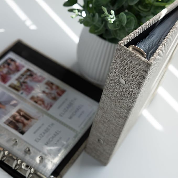 Photo Album For 2X6 Photo Booth Slip In Strips And 4X6 Pictures - 6 Ring Notebook Binder With 20 2 By 6 Sleeves - Fits 80 Photobooth Prints (FLAX BEIGE - LINEN HARDCOVER, 2X6) - Image 2