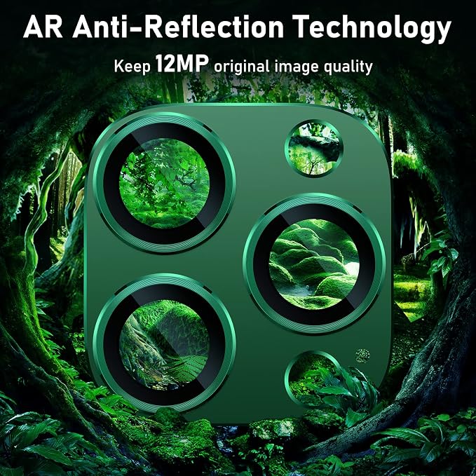 UniqueMe for iPhone 13 Pro/13 Pro Max Camera Lens Protector-Alpine Green | Strong Drop Protection, Not Easy to Fall-off, Metal Ring, Tempered Glass, Rear Camera Screen Cover - Image 3