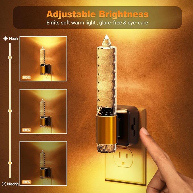 JandCase Night Light, Flameless Candle Amber Night Lights Plug into Wall | Auto On/Off Light Sensor LED Crystal Dimmable Nightlight, 0-100LM Decorative nite Light for Adults Bathroom Hallway, 1Pack - Image 3