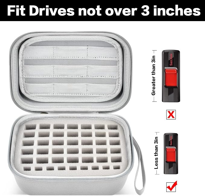 Comecase USB Flash Drive Case, Holds 44 USB Drives and 9 SD Cards | Pre-Cut Foam Fits Mixed Drive Sizes Flash Drive; EVA Shell Protects Data on the Go, Grey, Large, Case Only - Image 4