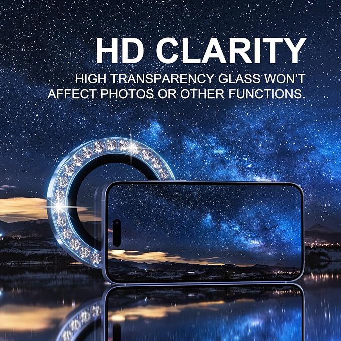 Choiche for iPhone 16/16 Plus Camera Lens Protector, Diamond-Ultramarine | Ultra HD, Bling 9H Tempered Glass Camera Cover Screen Protector Metal Individual Ring Accessories, 2-Lens, 6.1/6.7-inch - Image 5